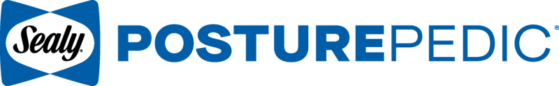 Blue Sealy butterfly logo with the words Posturepedic next to it in blue text