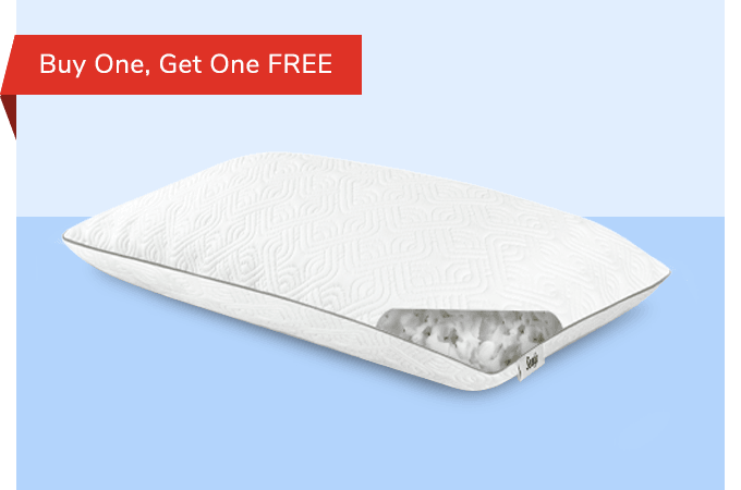 Sealy Adjustable Pillow with red "Buy One, Get One FREE" banner
