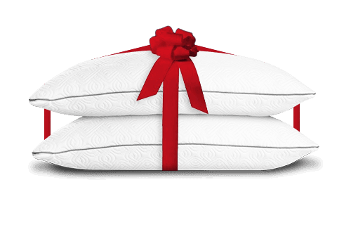 Adjustable Pillow stack with a red bow around it