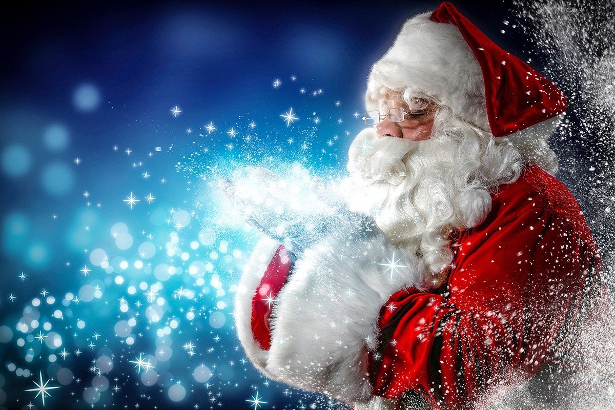 Santa and magical sparkles